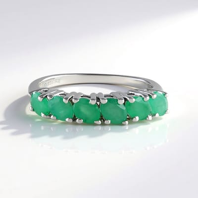 Cavill - Exclusieve Zilveren Ring - 925 Sterling Zilver Gerhodineerd - 6 Ovale Socoto Smaragden 0 968 ct - Modern Elegant Design - Damesring