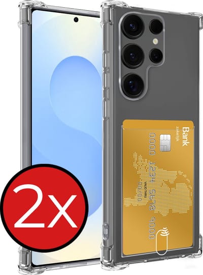 Hoesje - 2 Stuks - Geschikt voor Samsung Galaxy S25 Ultra - Met Pashouder en Kaarthouder - Telefoon Hoes Shockproof - Back Cover - Siliconen Case - Shock Proof - Pasjes Houder - Telefoonhoes - Transparant