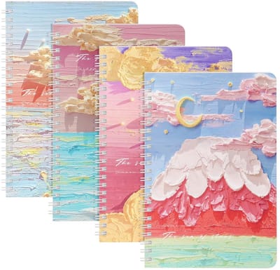 Thijox - Draadgebonden Notitieboek 4-pack Spiraalvormig Notitieboek 120 Pagina's Waterdicht Gelinieerd Papier Voor Kantoor Schoolreizen Zee van Sterre
