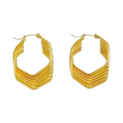 Aramat Jewels | Oorringen | RVS Oorringen Goudkleurig – 35mm – Vijfhoek met 6 Hoepels | | | |8mm | Staal | Volwassenen | Verkleurd niet