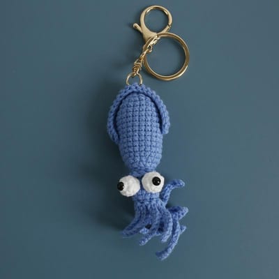 Porte-clés Crochet Calamar Série Drôle Fait Main Crochet Mignon Poupée Calamar Porte-clés Pour Sac Pendentif Porte-clés Crevette Tricotée Personnalisé black