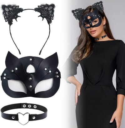 Dailygoods- Kattenmasker Glanzend - Zwart PU-leer - Feestmasker
