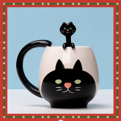 Handgeschilderde Keramische Mok met Lepel - Schattige Dierenkop - Perfect voor Koffie, Melk en Ontbijt - Ideaal Cadeau voor Vrouwen en Meisjes