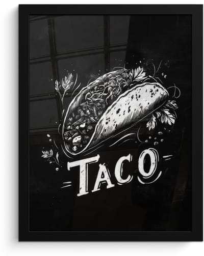 Poster in lijst - Fotolijst 30x40 cm - Posters - Taco - Kruiden - Witte krijtstijl - Tekst - Posterlijst zwart - Decoratie - Wanddecoratie woonkamer - Muurdecoratie slaapkamer