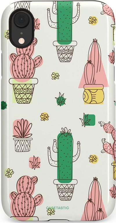 Casetastic Hoesje Geschikt voor Apple iPhone Xr - Stijlvolle Beschermende Duo-layer Case - Vrolijke cactus
