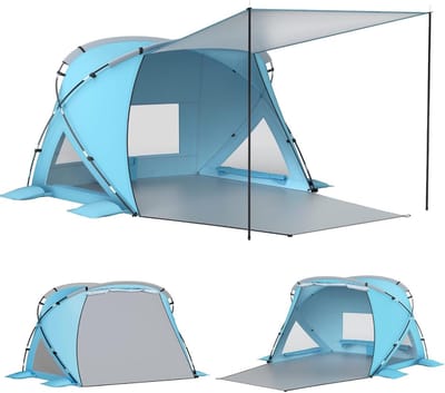 Ruime Strandtent voor 4-6 Personen, Eenvoudig Op te Zet met Uitbreidbare Luifel en UPF 50+ Zonbescherming, Ideaal voor Zomeruitjes en Kamperen
