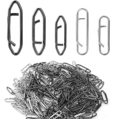 Dailygoods- Vissnelheidsclips 200 Stuks - Roestvrij Stalen Snelle Snaps - 5 Stijlen - Connector Tackle Clip - Voor Zoetwater/Zoutwater - Lengte 1,8/2,3/2,5/3 cm - Visclips