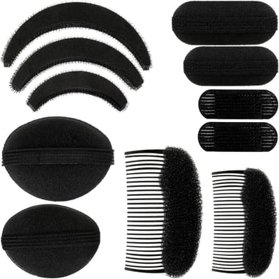 11-delige set volumizer en haarstyling tools met spons, clips en kammen voor DIY kapsels en haaraccessoires voor vrouwen