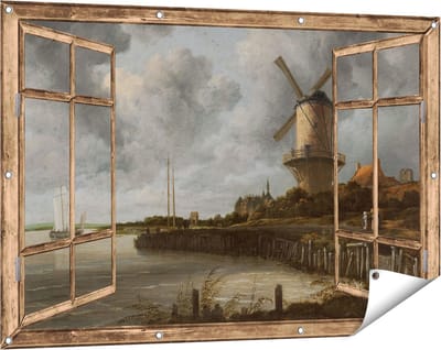Gards Tuinposter Doorkijk De Molen bij Wijk bij Duurstede - Jacob van Ruisdael - 120x80 cm - Tuindoek - Tuindecoratie - Wanddecoratie buiten - Tuinschilderij