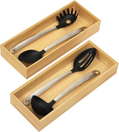 Famanu – Set van 2 bamboe lade organizers – stapelbare houten trays – 15,5x6,5x38,5 cm