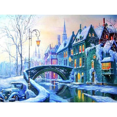 5D Diy Diamond schilderij kleine stad sneeuwscène volledige ronde diamant borduurwerk volledige mozaïek kruissteek 20X30CM gray