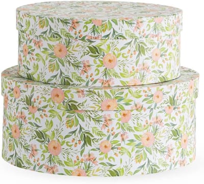 Decoratieve Opslag Kartonnen Dozen - Geschenkdozen met Deksel - Veelzijdig Opbergen - Set van 2 Ovalen - Medium en Large