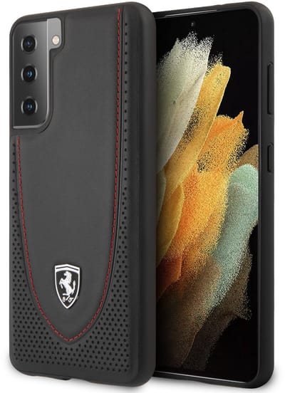 Ferrari Off Track Stitch Line Samsung Galaxy S21 Plus Telefoonhoesje met Zwarte Achterkant, Bescherming van Telefoon.