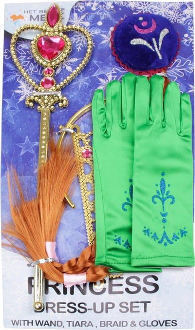 Het Betere Merk - Kroon voor bij je verkleedjurk - Accessoires - Vlecht - Blauwe Handschoenen - Toverstaf - Tiara - Speelgoed Meisjes - Carnavalskleding Meisjes