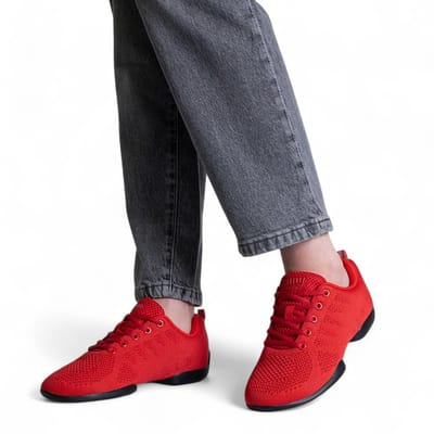 Suny Sneaker 190 - Pureflex Rode danssneakers - Dames danssneakers - Lichtgewicht sneaker met gesplitste PU - zool - Uitneembaar voetbed - Ademende mesh stof - Zool met twee draaipunten - Zumba, Salsa, Line dance, Bachata - SUNY - Rood - 36 2/3