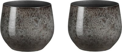 Mica Decorations Plantenpot/bloempot terracotta - 2x - antraciet - D19 x H17 cm - binnen