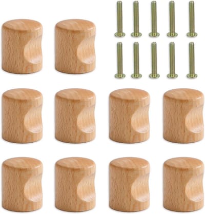 Set van 10 Houten Handgrepen met Schroeven voor Meubels, Creatieve en Antislip Ladehandvatten voor Kasten en Deuren