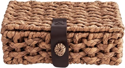 Opbergmand met Deksel - Natuurlijke Organizer - Stoffen Opbergen - Handgeweven Textuur - 23 x 12.5 cm - Natuurlijk