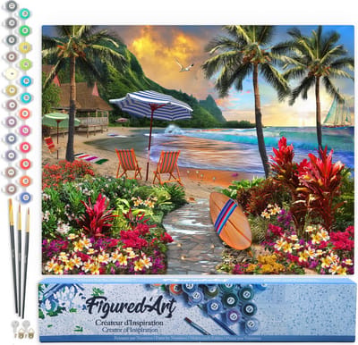 Figured'Art Schilderen op Nummer Volwassenen canvas Onder de kokospalmen - Handwerk acrylverf Kit DIY Compleet - 40x50cm zonder frame