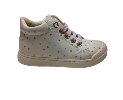 Falcotto - Snopes Zip - Mt 20 - veter/rits lederen sneakers - kleurrijke hartjes - beige