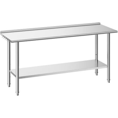 VEVOR roestvrijstalen tafel voor de horeca, 1829 x 610 x 894 mm, verstelbare roestvrijstalen tafel met opstaande rand, werktafel met onderblad voor restaurants, zwaar uitgevoerd, bovenblad (263 kg), onderblad (218 kg)