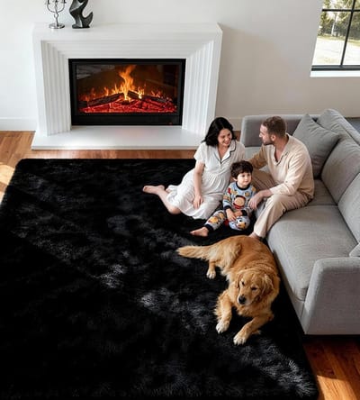 Dailygoods - Hoogpolig woonkamertapijt, shaggy halloper, modern, wollig, zacht, groot vloerkleed, woonkamerdecoratie, slaapkamer, kinderkamer (200 x 300 cm, zwart)