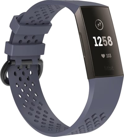By Qubix - Compatible Fitbit bandje - geschikt voor Fitbit Charge 3 - Fitbit Charge 4 sport bandje - Maat: Large - Grijs/paars - Horlogeband - smartwatchbandje