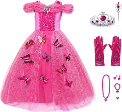 Het Betere Merk - Prinsessenjurk meisje - Roze vlinders - Verkleedkleren meisje - Maat 92/98 - Kleed
