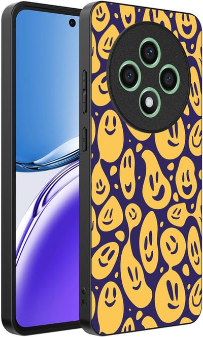 Smartphonica Telefoonhoesje Geschikt voor Oppo Reno 12F met smiley opdruk - TPU backcover case emoji design - Paars Geel geschikt voor Oppo Reno 12F