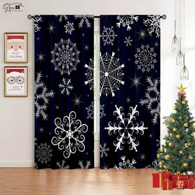 Kerst 3D Geprinte Gordijnen Kerstcadeau Kerstman Sneeuwvlokken Woonkamer Kinderkamer Nieuwjaar Vakantie Gordijnen 2 STUKS W50xH130(CM)x2PCS&Rod pocket