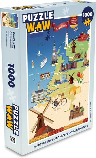Puzzel Kaart van Nederland met bezienswaardigheden - Legpuzzel - Puzzel 1000 stukjes volwassenen