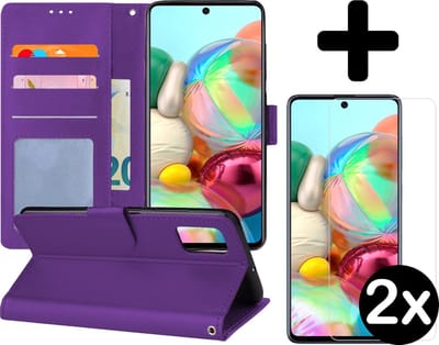 Hoesje - Met 2x Screenprotector - Geschikt voor Samsung Galaxy A71 - Luxe Pasjeshouder - Flip Case - Bookcase Portemonee - Kunstleer Book Case - Flipcase Hoes - Book Cover - Walletcase - Portemonneehoes - Telefoonhoes - Paars