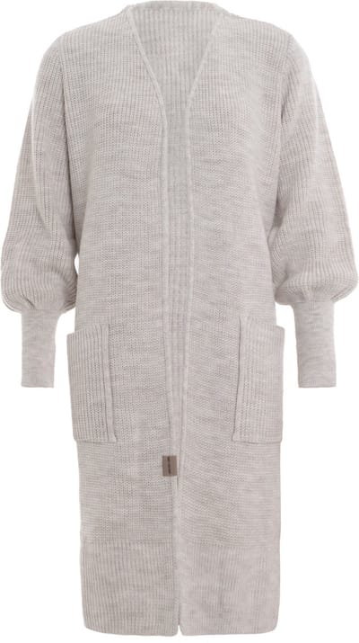 Knit Factory Patty Lang Gebreid Vest Beige - Gebreide dames cardigan - Lang vest tot over de knie - Beige damesvest - Pofmouw - 30% wol en 70% acryl - 36/38