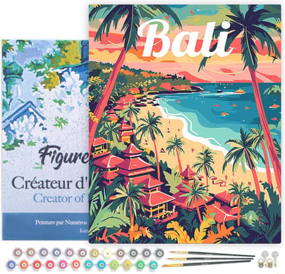 Figured'Art Schilderen op Nummer Volwassenen met lijst Reisposter Bali - Handwerk acrylverf Kit DIY Compleet - 40x50cm Canvas al ingelijst