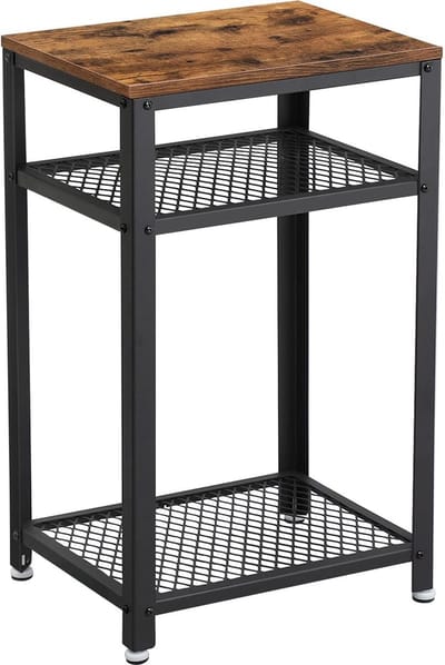 Parya Home - Rechthoekige Bijzettafel - Inclusief 2 Roosterplanken - Metalen Frame - Vintage - Donkerbruin