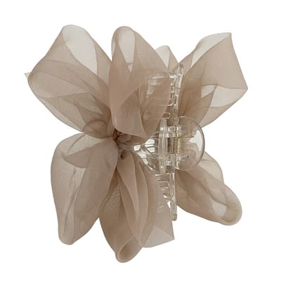 Beige strik haar clip – dames – grote chiffon strik met transparante kunststof haar klem – elegante haar accessoire