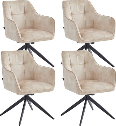 Colenis® - Lungo Eetkamerstoel - Set Van 4 - Beige - Adoré Velvet - Industrieel - 180°