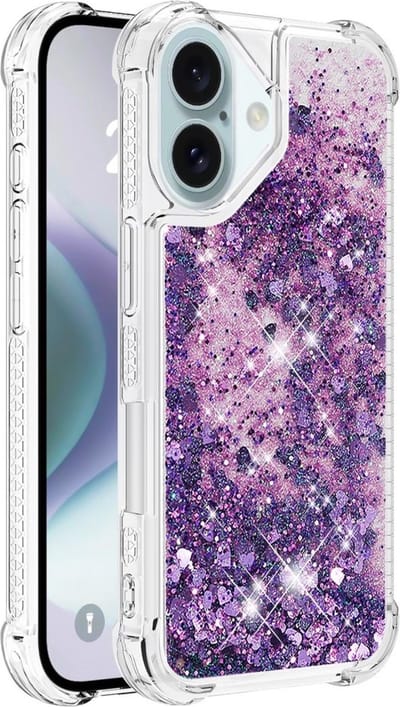 Coverup Hoesje - Geschikt voor iPhone 16 Plus Hoesje - Coverup Liquid Glitter Back Cover - Paars