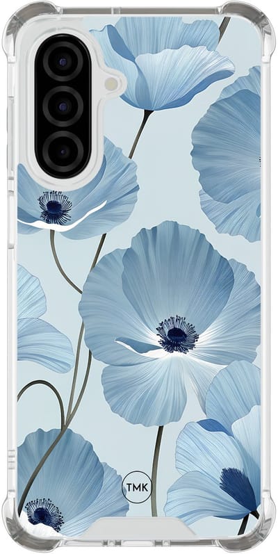 Shockproof hoesje geschikt voor Samsung Galaxy A26 - Blauw bloemenveld - Schokbestendig - Verhoogde randen - TPU case - Extra Sterke Back Cover - Bloemen - Transparant, Blauw