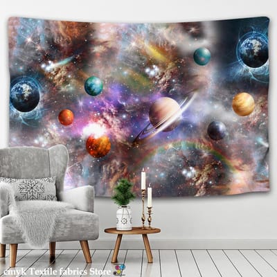 Tapisserie murale psychédélique représentant un système solaire, motif galaxie abstraite, hippie, rétro, en polyester, décoration d'intérieur 95x70CM gray