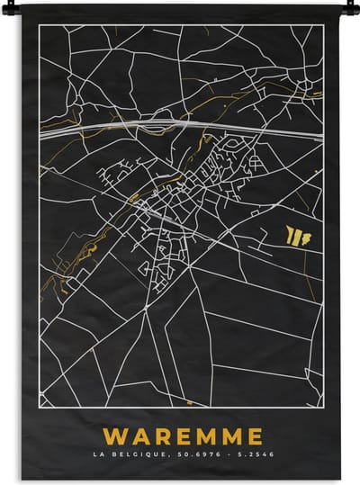 Wandkleed - Wanddoek - Waremme - Kaart - Stadskaart - Goud - Plattegrond - 120x180 cm - Wandtapijt