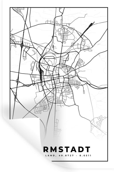Muurstickers - Sticker Folie - Kaart - Darmstadt - Stadskaart - Plattegrond - 20x30 cm - Plakfolie - Muurstickers Kinderkamer - Zelfklevend Behang - Zelfklevend behangpapier - Stickerfolie
