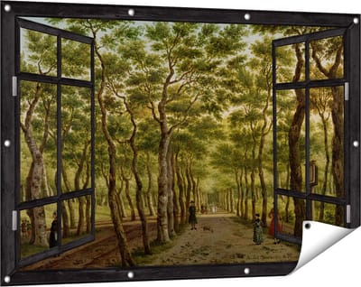 Gards Tuinposter Doorkijk Het Herepad in het Haagse Bos - Paulus Constantijn la Fargue - 120x80 cm - Tuindoek - Tuindecoratie - Wanddecoratie buiten - Tuinschilderij