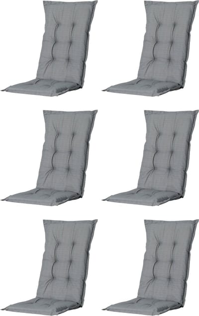 Madison - Tuinkussen - Universeel - Hoge Rug - 6 stuks - Basic Grey - 120x46cm - Grijs - Tuinstoelkussens - Standenstoel kussen
