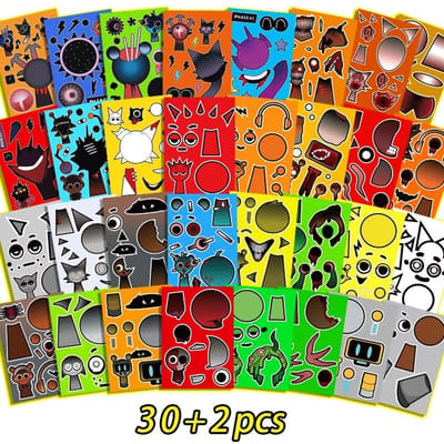 10/22/32 STKS Sprunki Stickers Maak-een-gezicht Stickers Maak Je Eigen Sprunki Sticker voor Klasbeloning, Boekdecoratie Kindercadeau Cadeau
