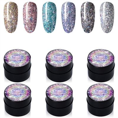 NAXSIR Glitter Nagellak Set - 6 Deluxe Kleuren Met Diamond Glitter Poeder - Stralende & Langdurige Finish - Feest & Avondlook