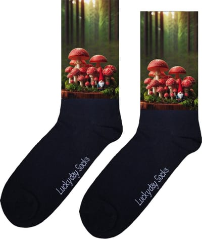 Kabouter - Paddenstoelen - Print sokken - Leuke sokken - Verjaardag - Moederdag - Vaderdag - Valentijn - Sokken Voor hem - Sokken Voor haar - Kerst sokken - Grappige sokken - Vrolijke sokken - Sokken waar je vrolijk van wordt - Maat 37-44