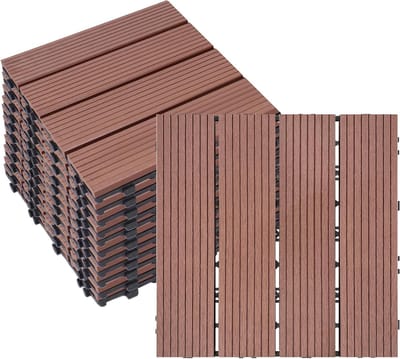 Terrasplanken WPC - Balkon vloerbedekking - Buiten creëren - Kliksysteem montage - 30 x 30 cm - Bruin
