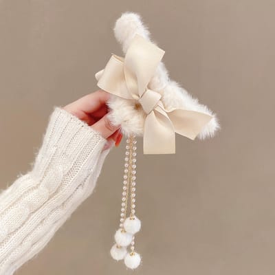 Strik Kwast Haarspeld Stof Pluche Haarclip Haarspelden voor Meisjes Vrouwen Bruiloft Feest Wit wit