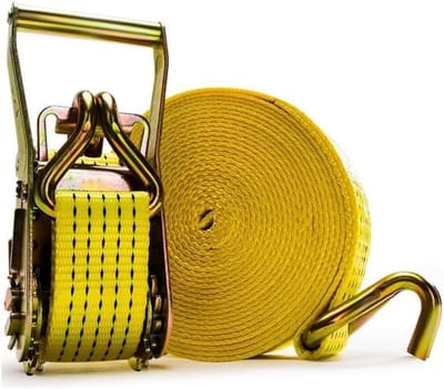 Spanbanden met ratel - Vrachtriemen - Lading Zekeren - Dubbele J-haak - 2 meter - Geel